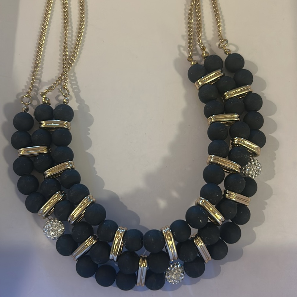 Daisy Fuentes Black Bead & Gold Rhinestone Accent Artistic Necklace NWT So CUTE! - Picture 6 of 6